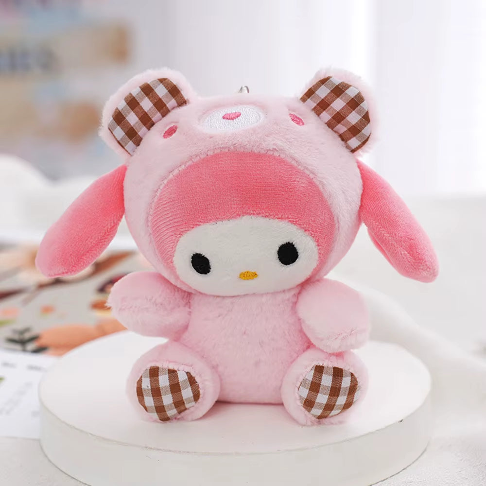 Sanrio Kawaii Plush Keychain Doll Hello Kitty My Melody Kuromi Cinnamoroll Cartoon Animal Stuffed Pendant Backpack Decoration