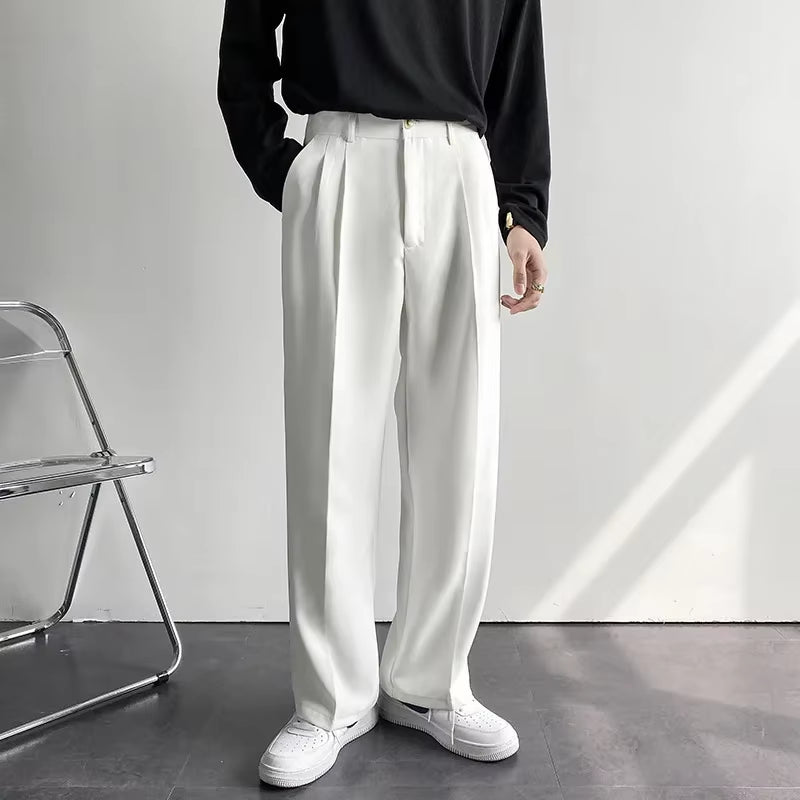 2025 New Men Straight Pants Fashion Korean Loose Suit Trousers Casual Draped Baggy White Wide Pant Male Streetwear