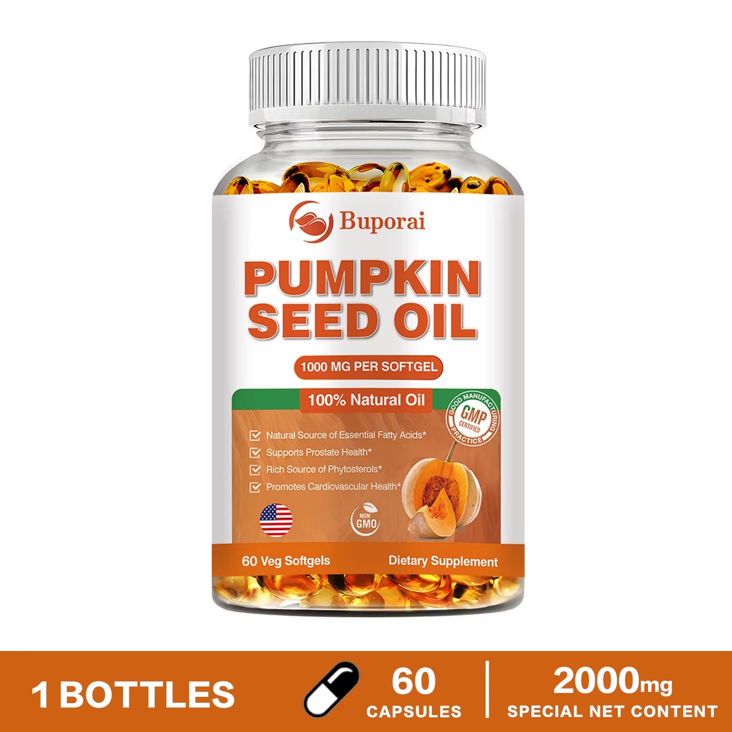Pumpkin Seed Oil - Promotes Hair Growth, Urinary Tract and Prostate Health, Cardiovascular Support
