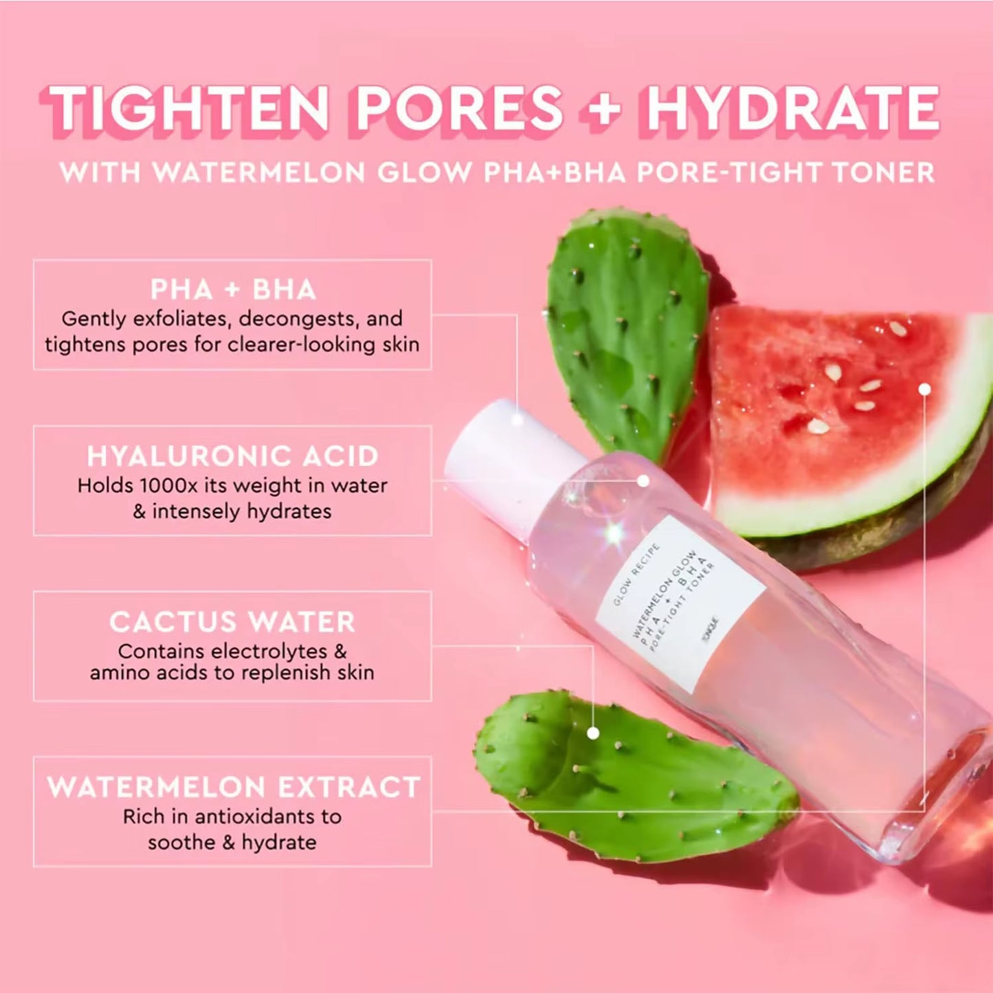 WATERMELON GLOW P H a + B H a PORE-TIGHT TONER HYDRATING + PORE-REFINING TONIQUE 150Ml
