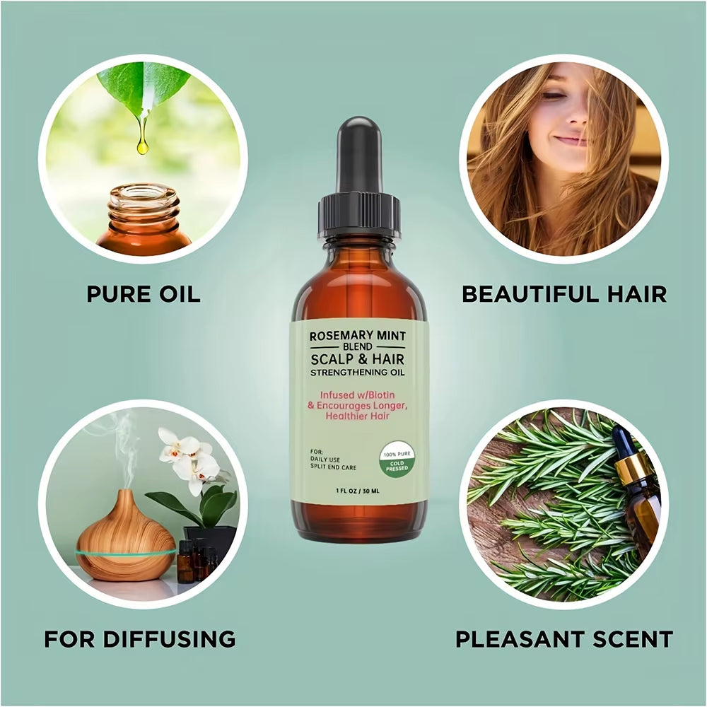 Rosemary Mint Hair Growth Oil Preventing Hair Dryness Split Moisturizing Gentle Nourishing Soft Glossy Organics Hair Care Oil
