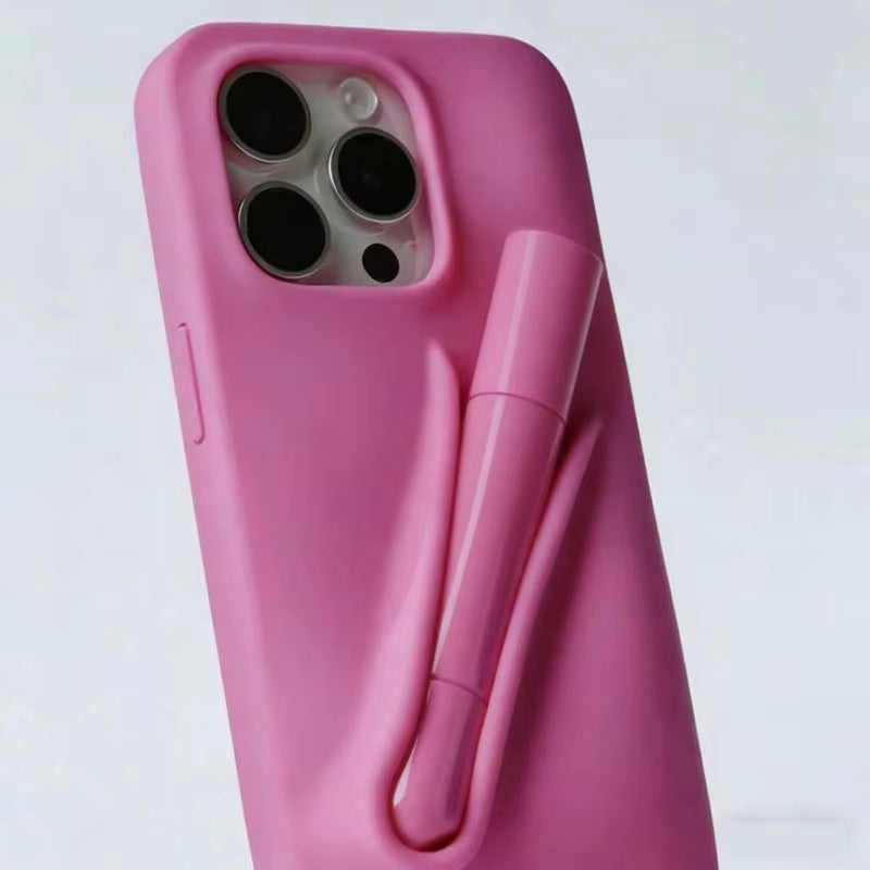 INS Lipstick Lip Holder Soft Silicone Phone Case for Iphone 16 14 Pro 13 Promax 12 11 16 Pro Max plus Portable Lip Gloss Cover