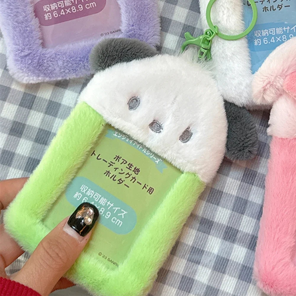 Hello Kitty Plush Card Case Keychain Kuromi Melody Card Holder Kawaii Photo Card Display Sleeves Cute Bag Gifts
