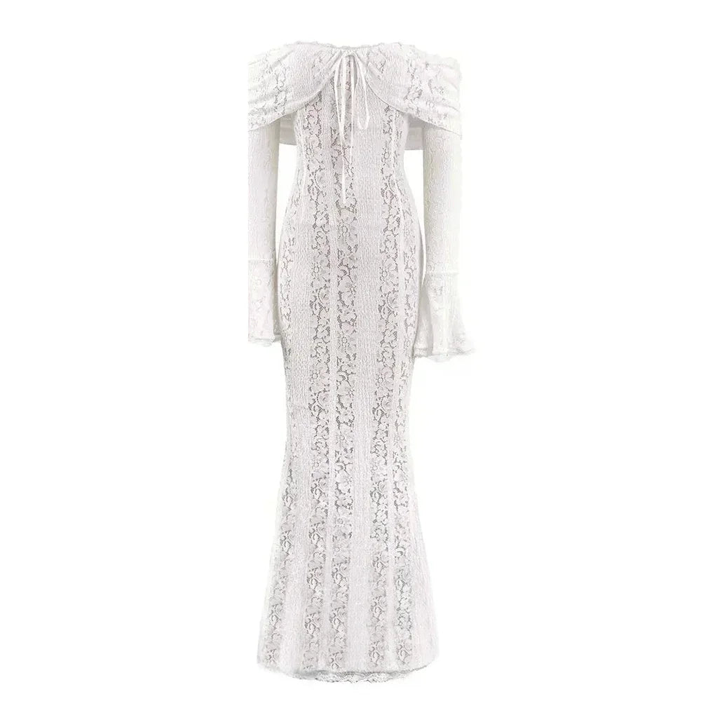 White Evening Dresses for Events Red Long Sleeve Lace Elegant Party Dresses 2025 Women Luxury Wedding Prom Dress Gown