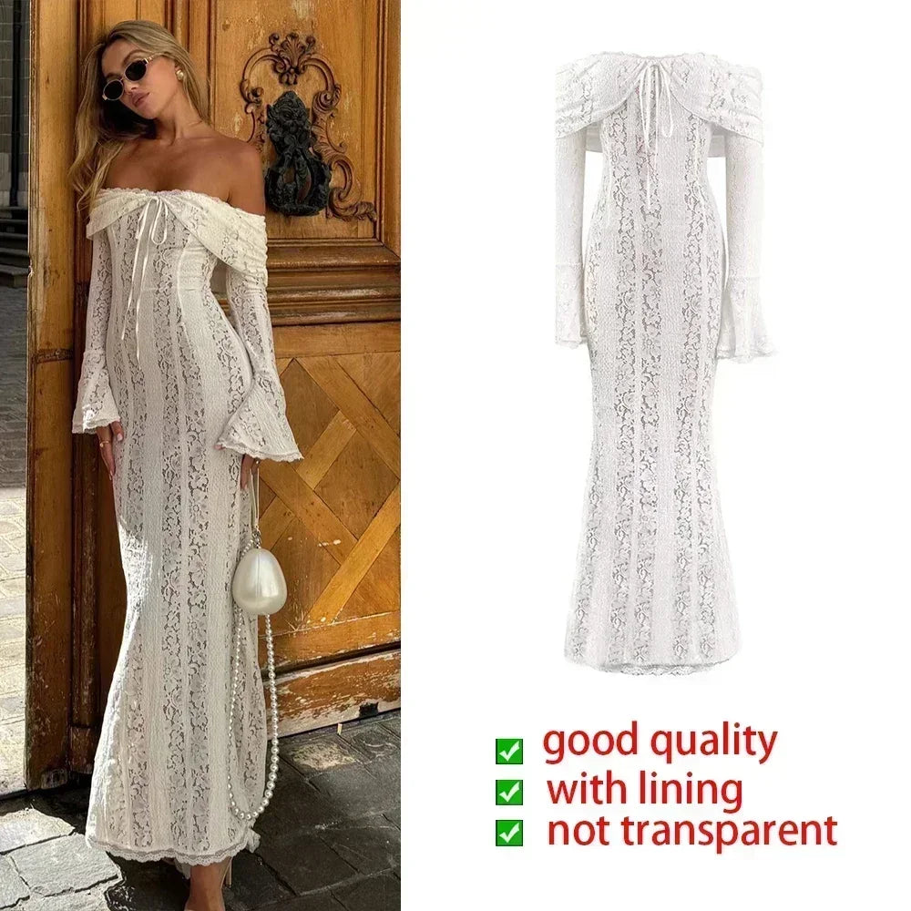 White Evening Dresses for Events Red Long Sleeve Lace Elegant Party Dresses 2025 Women Luxury Wedding Prom Dress Gown