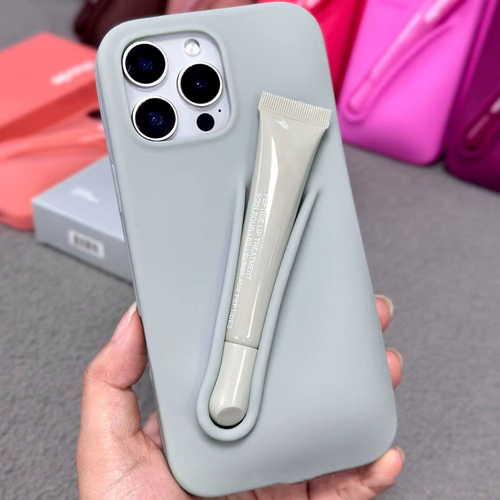 INS Lipstick Lip Holder Soft Silicone Phone Case for Iphone 16 14 Pro 13 Promax 12 11 16 Pro Max plus Portable Lip Gloss Cover
