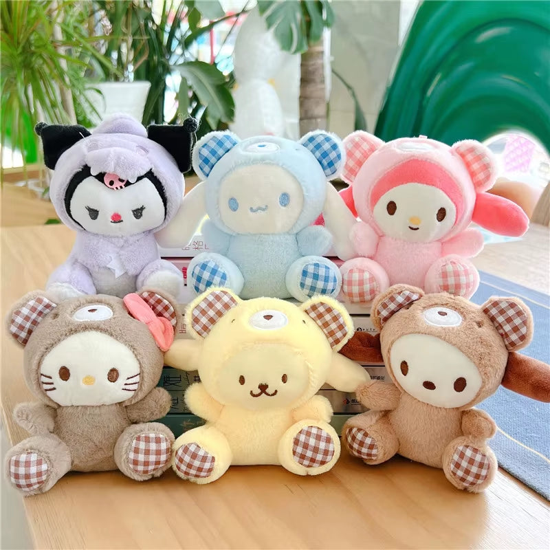 Sanrio Kawaii Plush Keychain Doll Hello Kitty My Melody Kuromi Cinnamoroll Cartoon Animal Stuffed Pendant Backpack Decoration