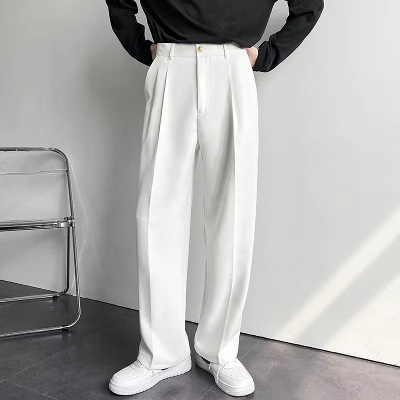 2025 New Men Straight Pants Fashion Korean Loose Suit Trousers Casual Draped Baggy White Wide Pant Male Streetwear