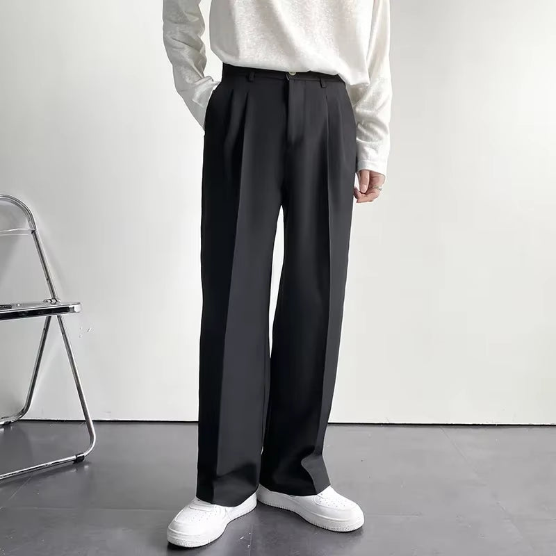 2025 New Men Straight Pants Fashion Korean Loose Suit Trousers Casual Draped Baggy White Wide Pant Male Streetwear