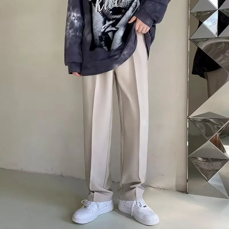 2025 New Men Straight Pants Fashion Korean Loose Suit Trousers Casual Draped Baggy White Wide Pant Male Streetwear