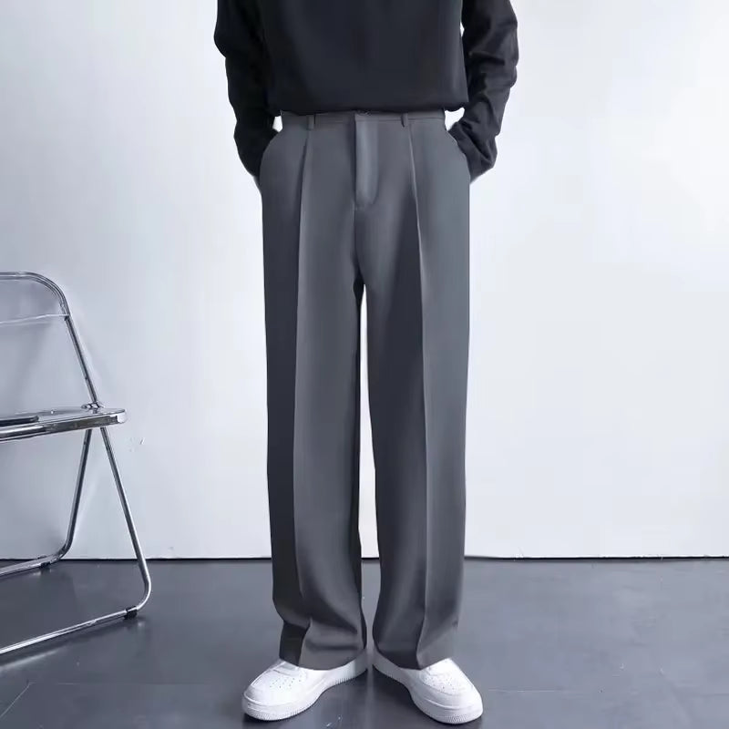 2025 New Men Straight Pants Fashion Korean Loose Suit Trousers Casual Draped Baggy White Wide Pant Male Streetwear